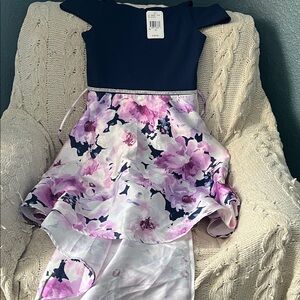 Speechless Navy and Pink Floral Kids Dress